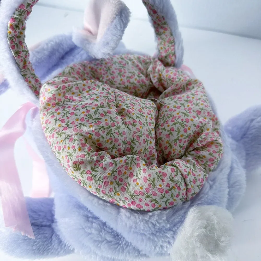 Vintage Plush Easter Bunny Basket Soft Tote Bag White‎ Pink Plush